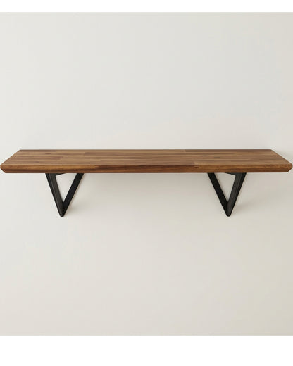 Ndwkv Acacia Triangle Bracket Wall Shelf Walnut 80 cm - Lifestyle view