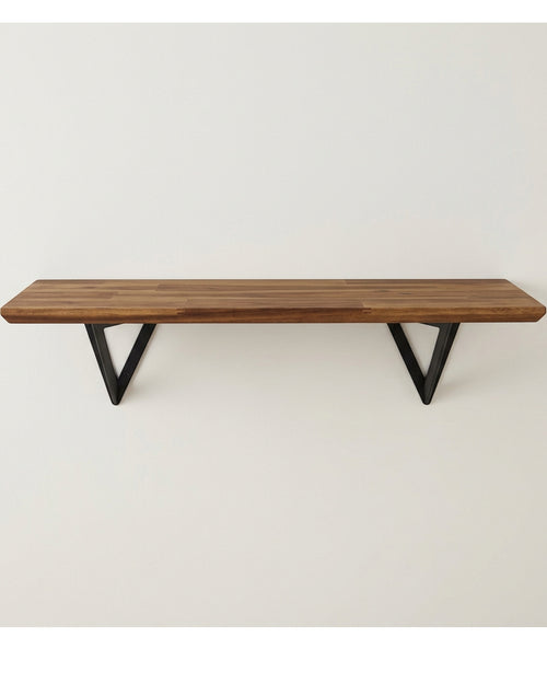 Ndwkv Acacia Triangle Bracket Wall Shelf Walnut 80 cm - Lifestyle view
