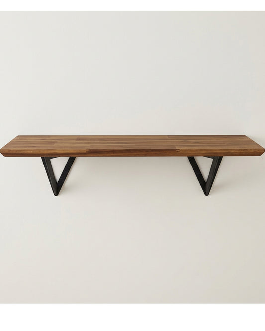 Ndwkv Acacia Triangle Bracket Wall Shelf Walnut 80 cm - Lifestyle view