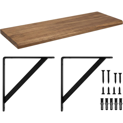 Ndwkv Acacia Triangle Bracket Wall Shelf Walnut 80 cm - Product view